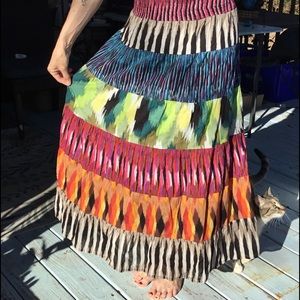 Boho skirt size S multi colored fabric tiers. Long